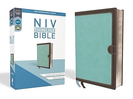 NIV, Thinline Bible, Imitation Leather, Blue/Brown, Red Letter