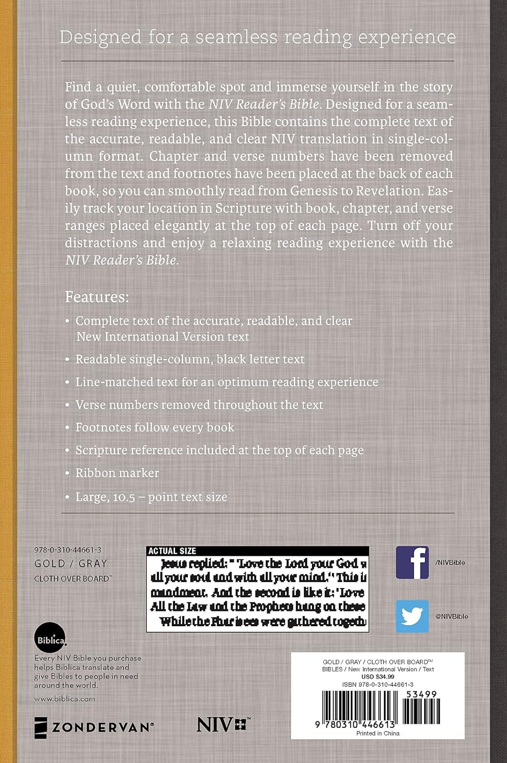 NIV, Reader's Bible, Cloth over Board, Gold/Gray - Image 2