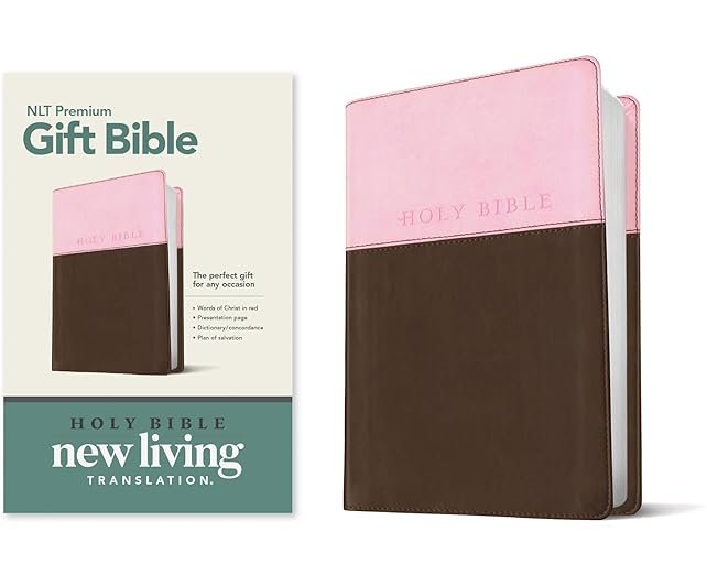 Premium Gift Bible NLT, TuTone (LeatherLike, Pink/Dark Brown, Red Letter)