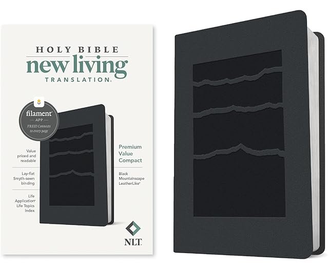 NLT Premium Value Compact Bible, Filament-Enabled Edition (LeatherLike, Black Mountainscape), 4.1 x 1.2 x 6.4 inches