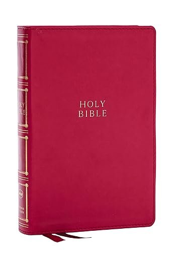 NKJV, Compact Center-Column Reference Bible, Dark Rose Leathersoft, Red Letter, Comfort Print