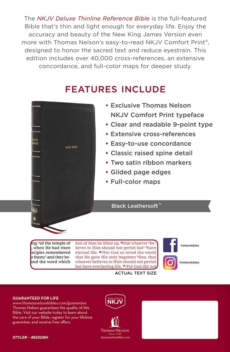 NKJV, Deluxe Thinline Reference Bible (Black Leathersoft) - Image 3